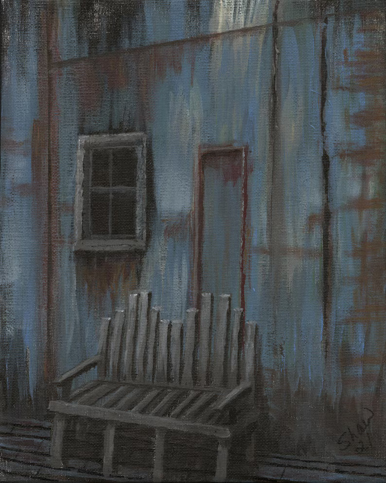 Cider Mill Bench Country Porch Rustic Original Painting