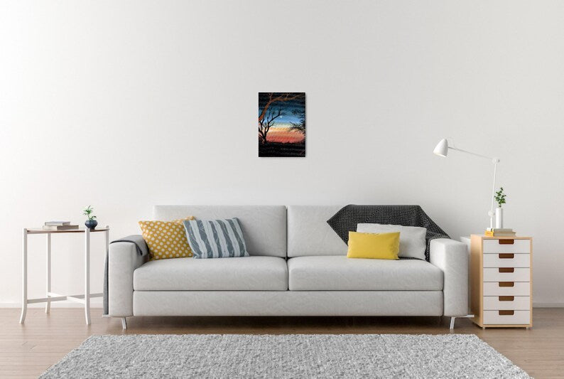 207th St Original Sunrise Painting – Landscape Silhouette Artwork – Early Morning Sky on Canvas