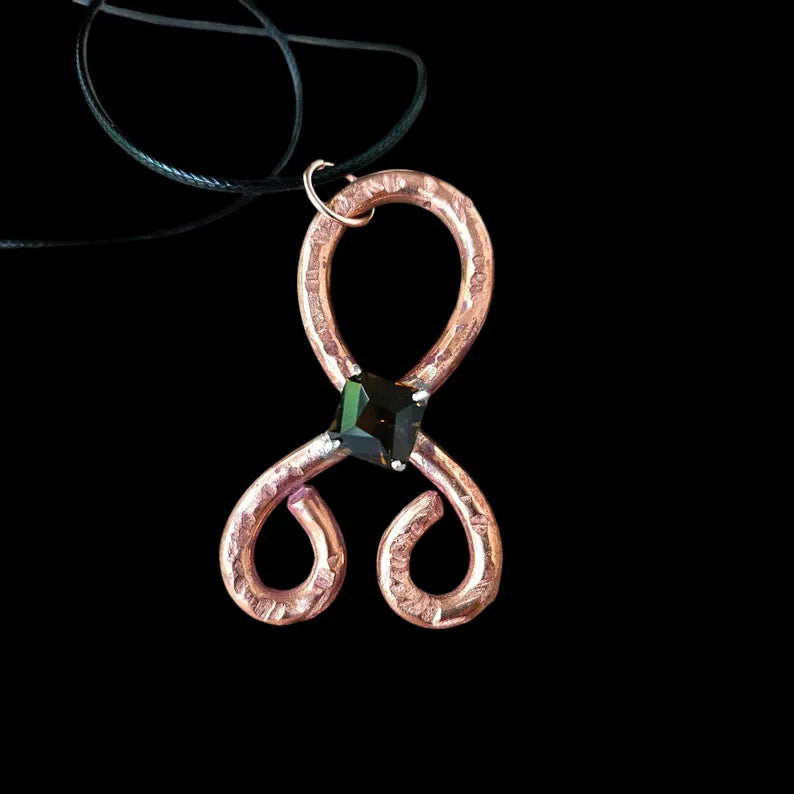 Handcut Citrine Copper Troll Cross Necklace