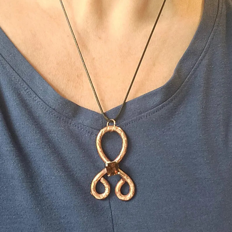 Handcut Citrine Copper Troll Cross Necklace