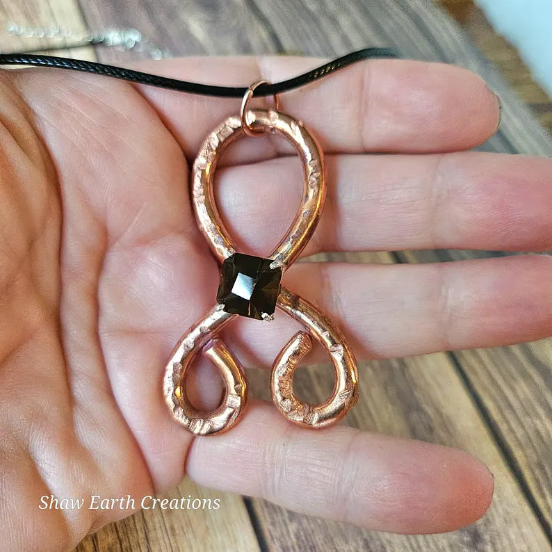 Handcut Citrine Copper Troll Cross Necklace