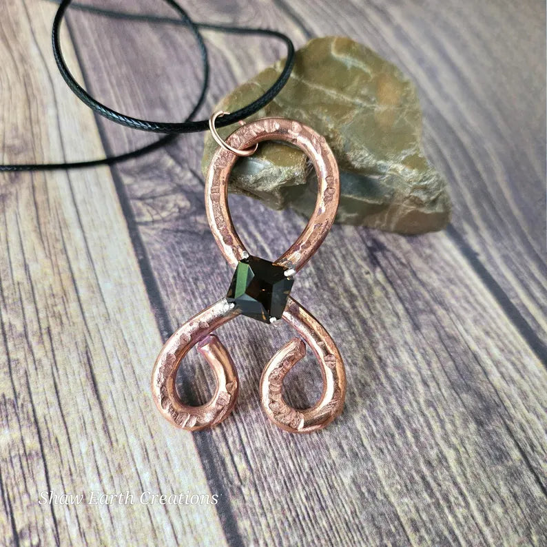 Handcut Citrine Copper Troll Cross Necklace