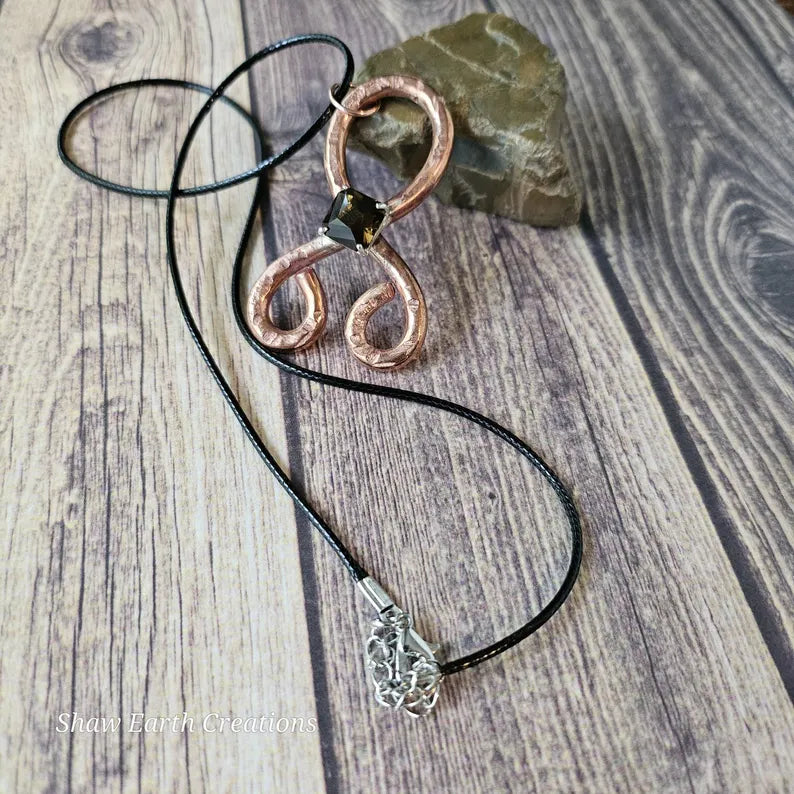 Handcut Citrine Copper Troll Cross Necklace