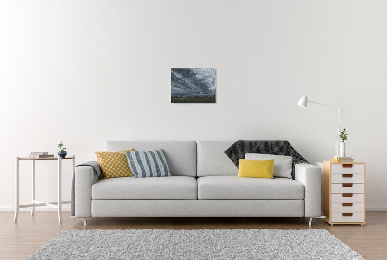 Original Spring Hill Squall Storm Landscape – Farm Scene Painting with Dramatic Skies