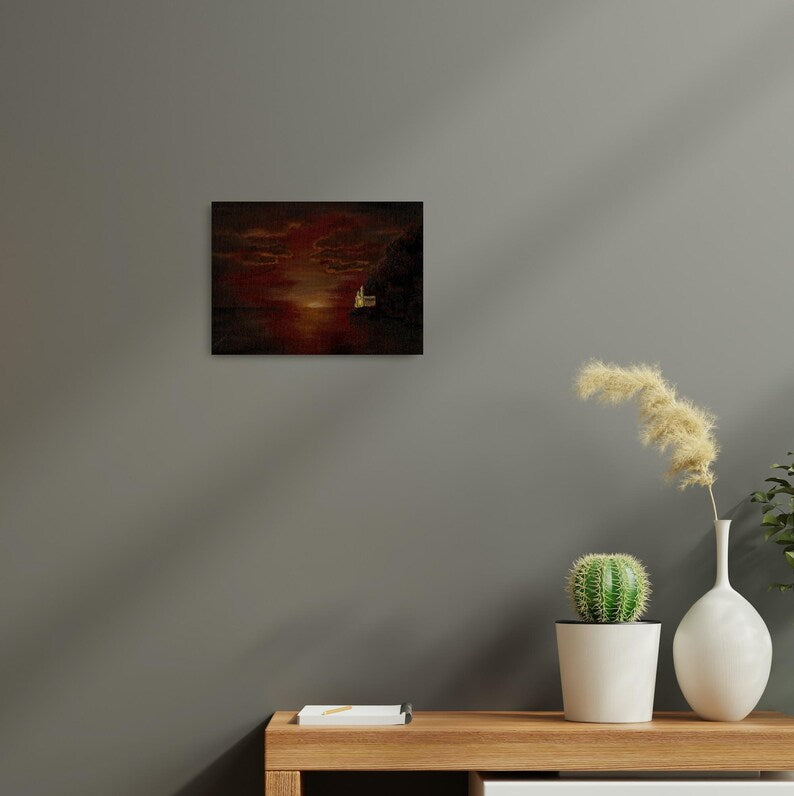 Castle in the Rock Original Fantasy Dark Goth Painting, Part of The Shadow Realm Collection, handmade by Shaw Earth Creations
