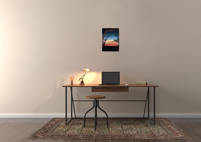 207th St Original Sunrise Painting – Landscape Silhouette Artwork – Early Morning Sky on Canvas