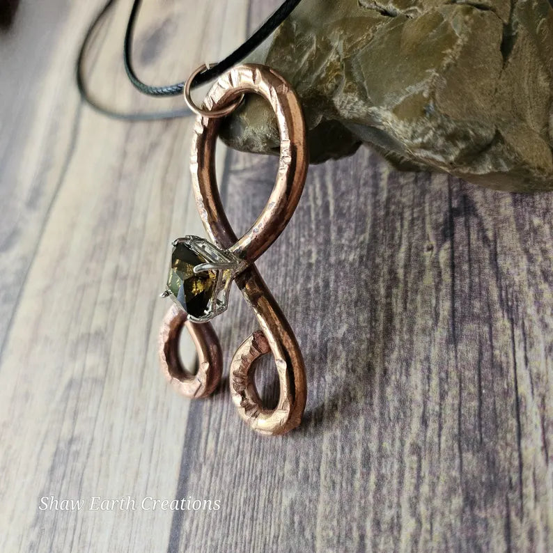 Handcut Citrine Copper Troll Cross Necklace