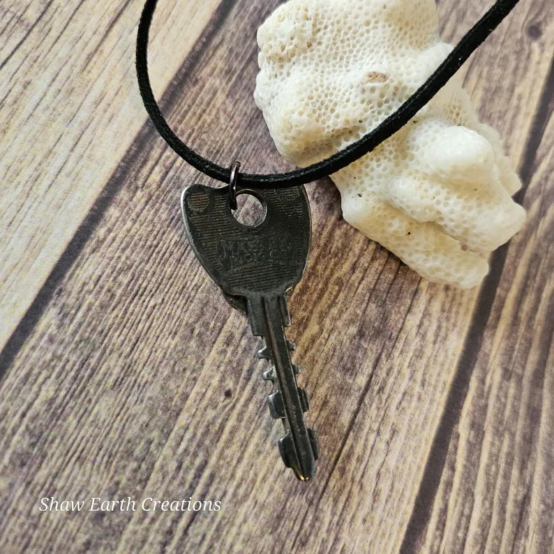 Handcut Peruvian Pink Opal Vintage Key Necklace