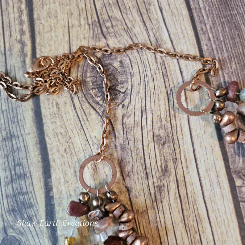 Hand Beaded Rhodonite Rose Quartz and Moonstone Multi Strand Necklace