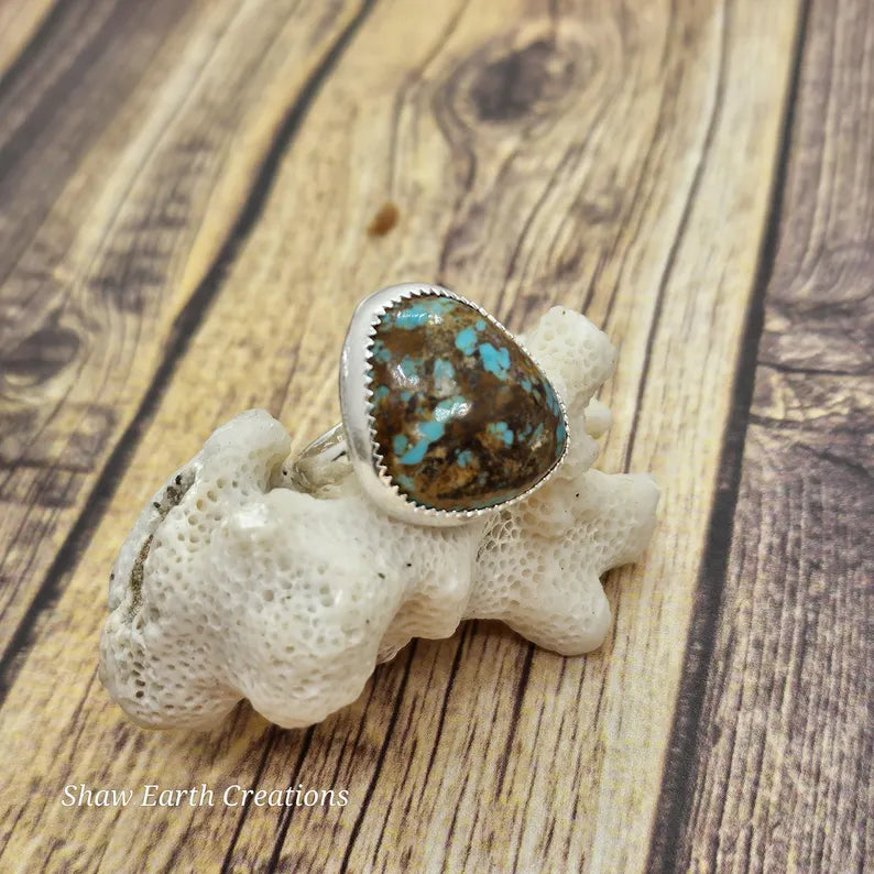 Handcut Genuine Turquoise Sterling Silver Ring