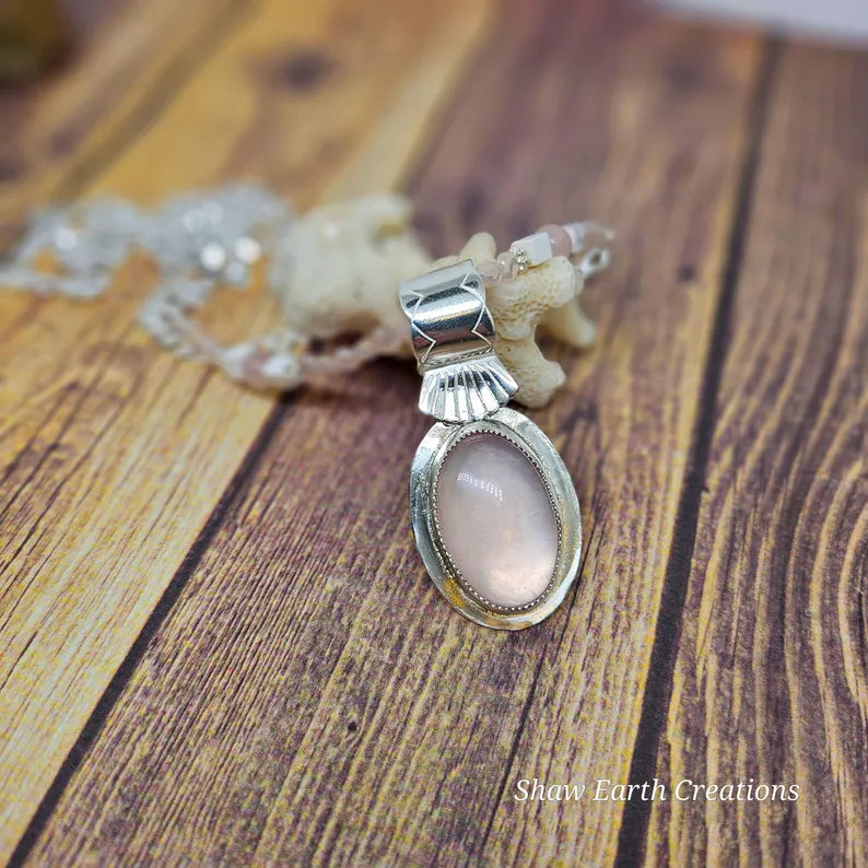 Handcut Rose Quartz Beaded Sterling Silver Necklace