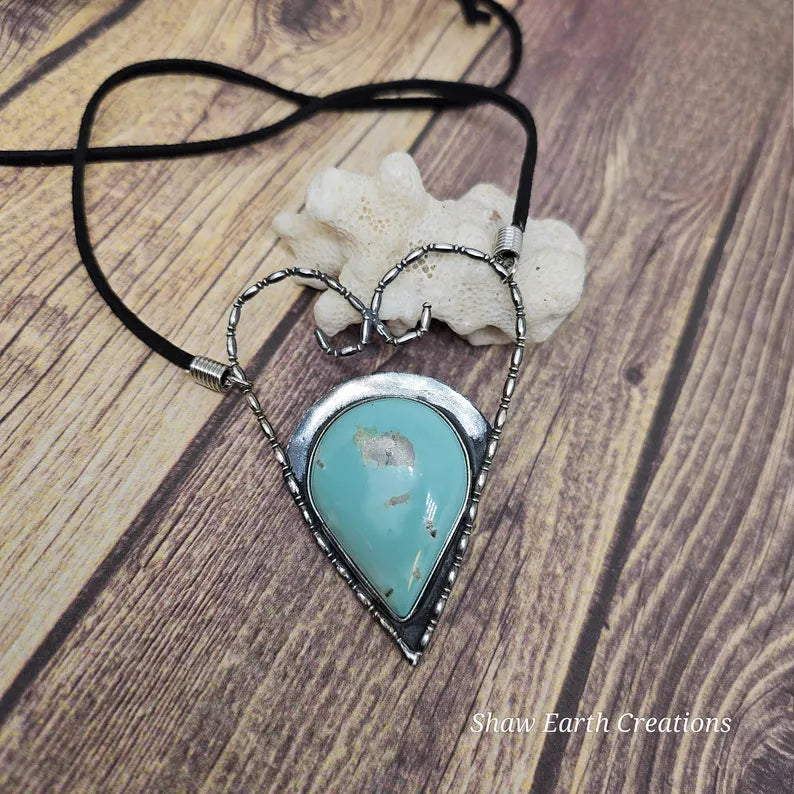Handcut Genuine Turquoise Large Statement Sterling Silver Heart Necklace