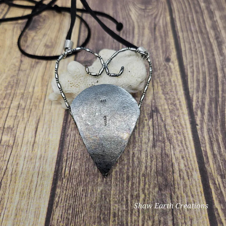 Handcut Genuine Turquoise Large Statement Sterling Silver Heart Necklace