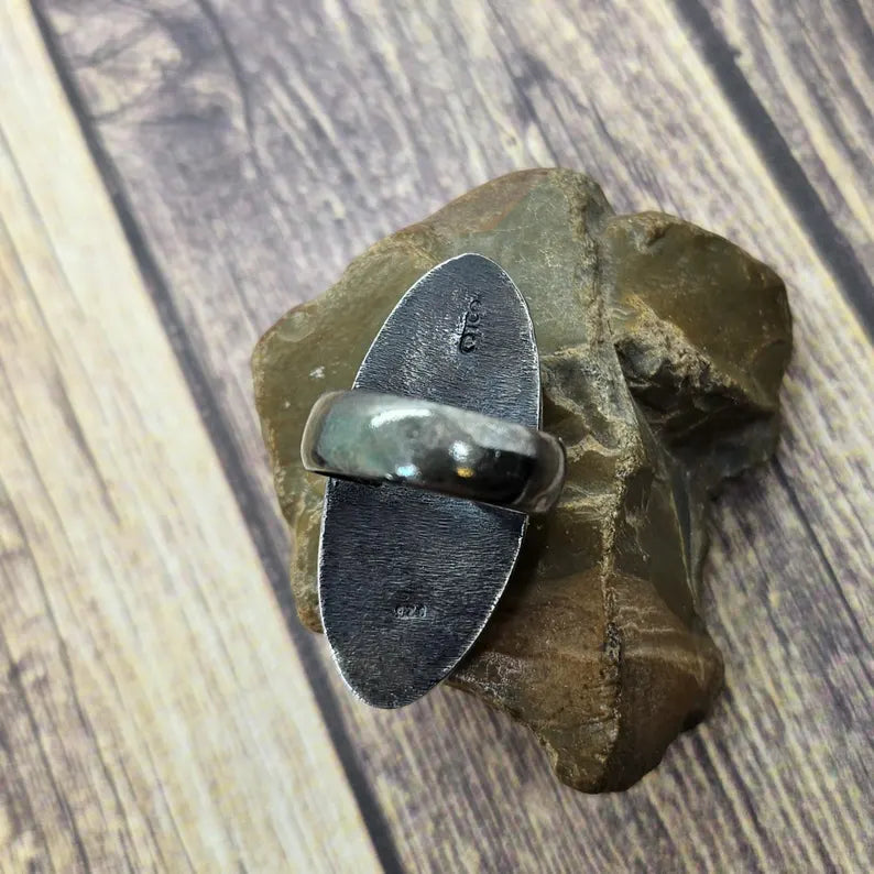 Handcut Gem Silica Sterling Silver Statement Ring