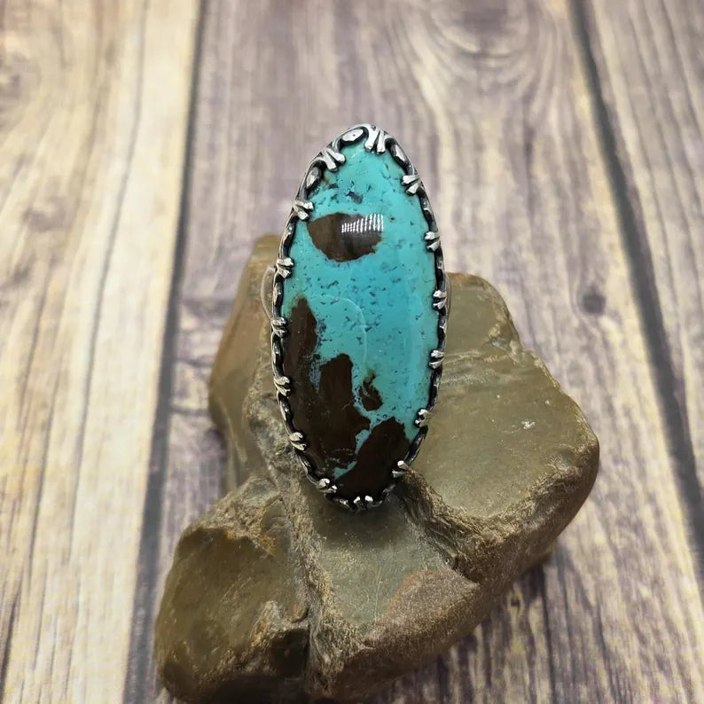 Handcut Gem Silica Sterling Silver Statement Ring
