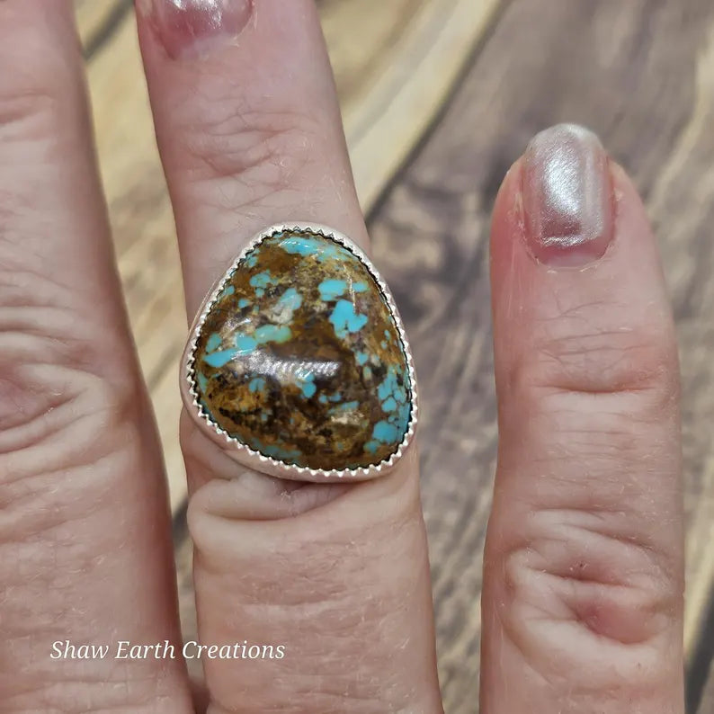 Handcut Genuine Turquoise Sterling Silver Ring