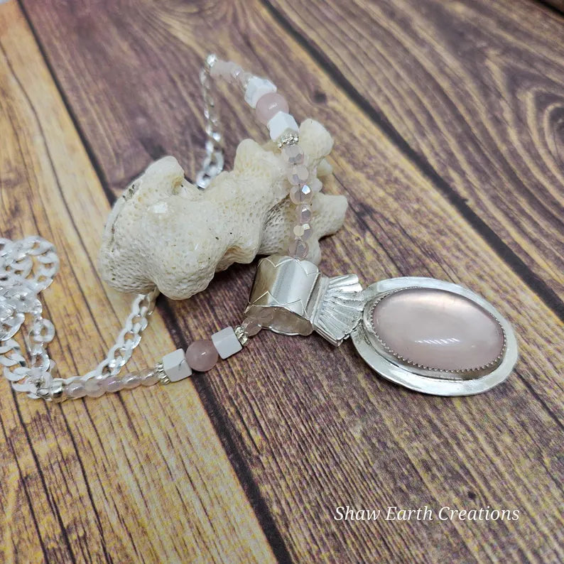 Handcut Rose Quartz Beaded Sterling Silver Necklace