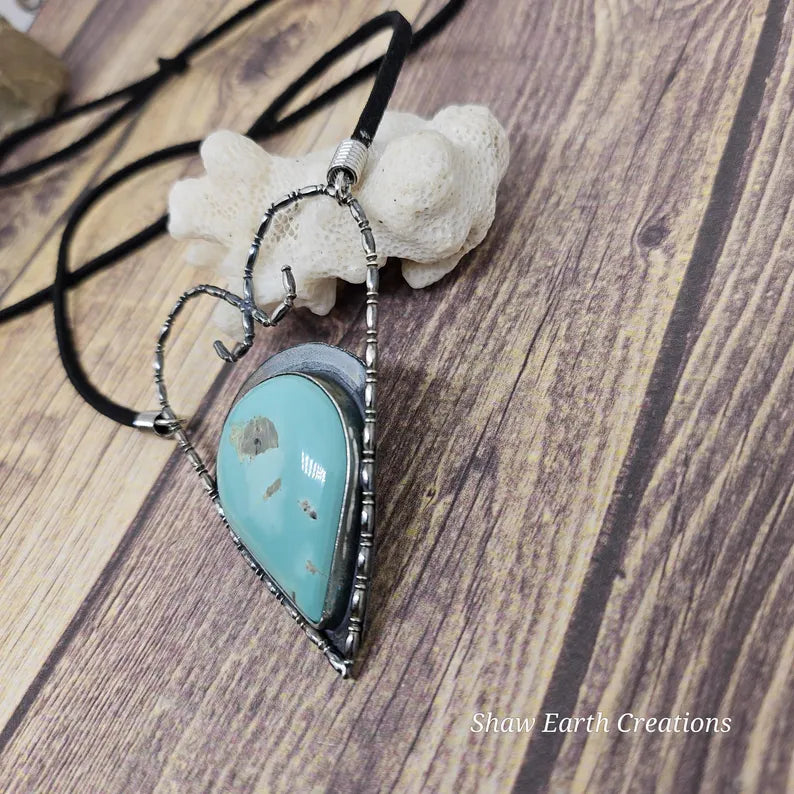 Handcut Genuine Turquoise Large Statement Sterling Silver Heart Necklace
