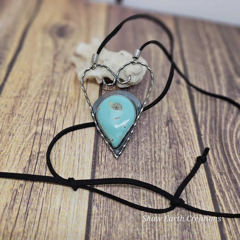 Handcut Genuine Turquoise Large Statement Sterling Silver Heart Necklace