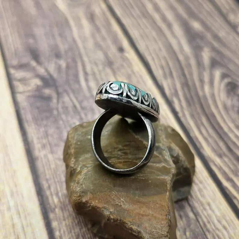 Handcut Gem Silica Sterling Silver Statement Ring