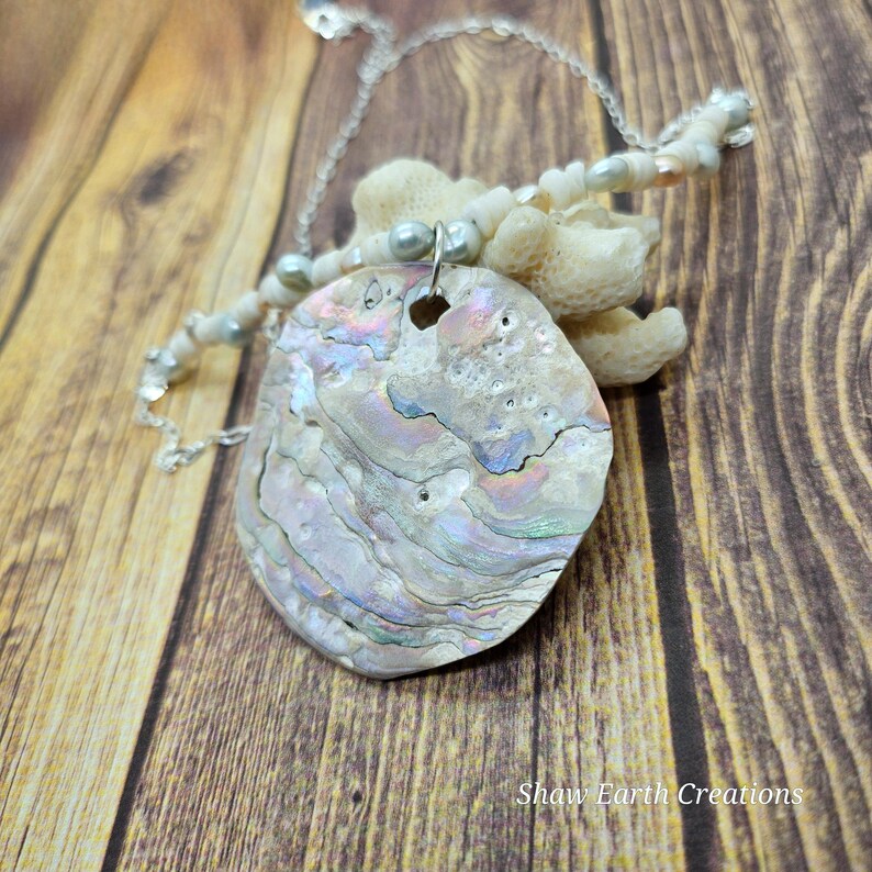 Handcut Abalone Freshwater Pearl Sterling Silver Necklace