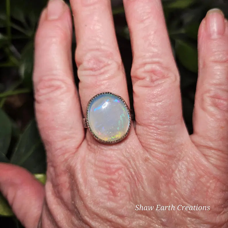 Handcut 8.5ct Opal Sterling Silver Ring