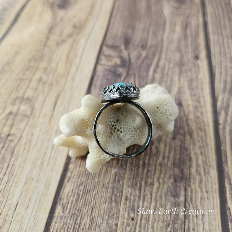 Handcut 11ct Waterweb Genuine Turquoise Sterling Silver Ring