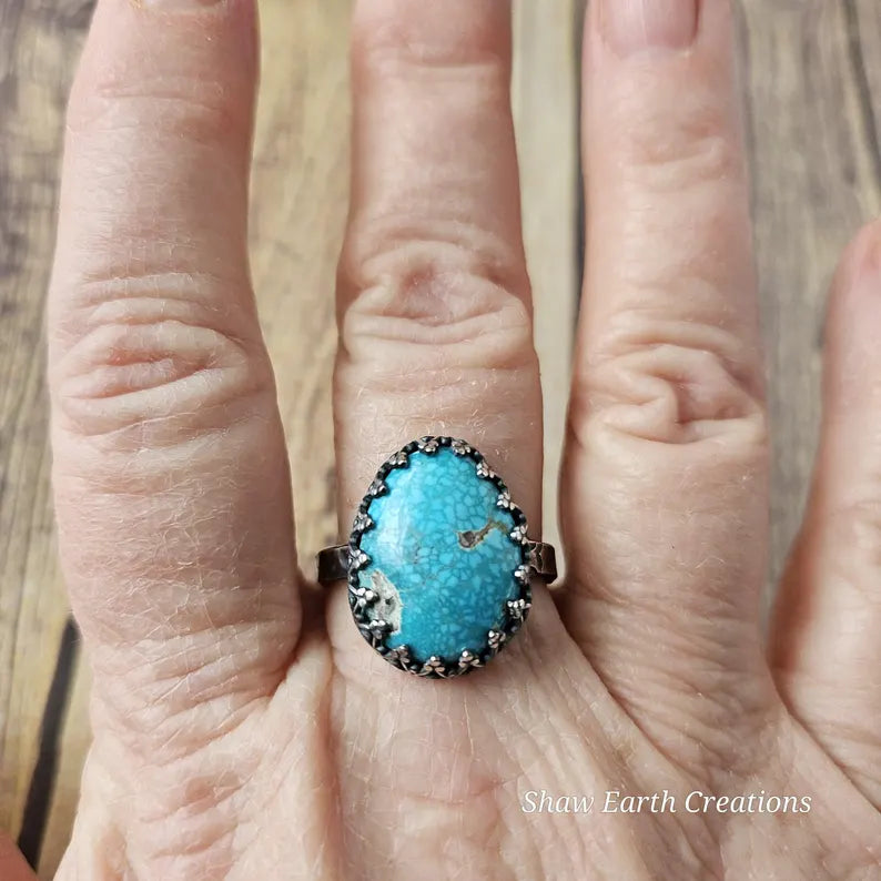 Handcut 11ct Waterweb Genuine Turquoise Sterling Silver Ring