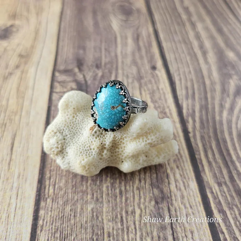 Handcut 11ct Waterweb Genuine Turquoise Sterling Silver Ring
