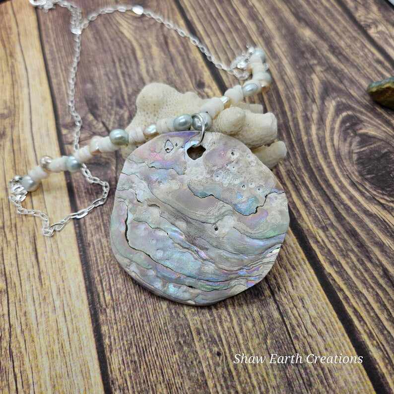 Handcut Abalone Freshwater Pearl Sterling Silver Necklace
