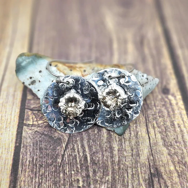 Handcut 1.8ct Smoky Quartz Sterling Silver Earrings
