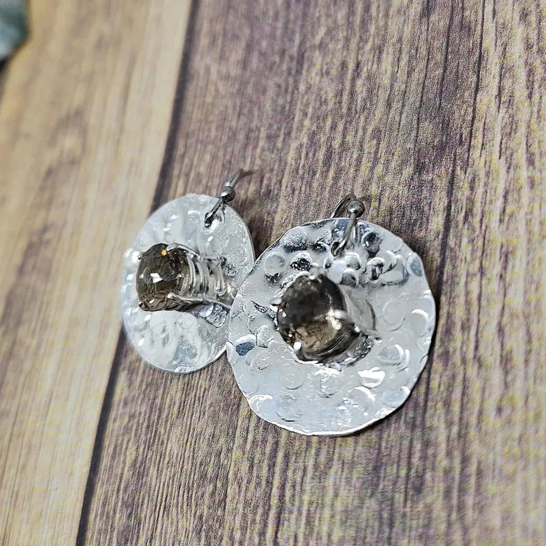Handcut 1.8ct Smoky Quartz Sterling Silver Earrings