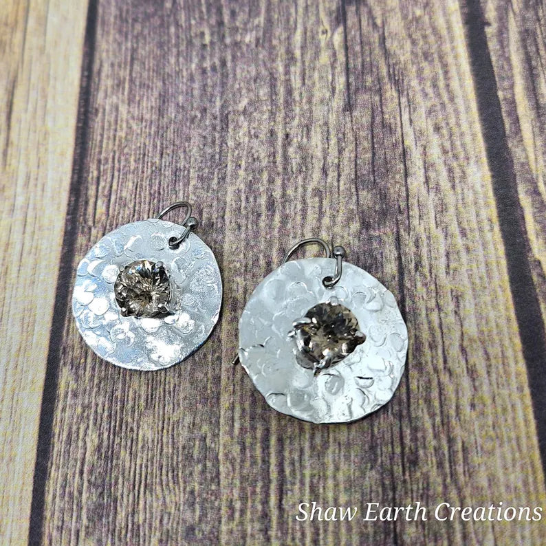 Handcut 1.8ct Smoky Quartz Sterling Silver Earrings