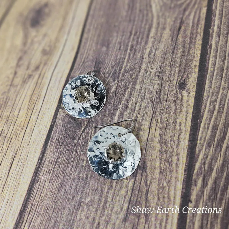 Handcut 1.8ct Smoky Quartz Sterling Silver Earrings