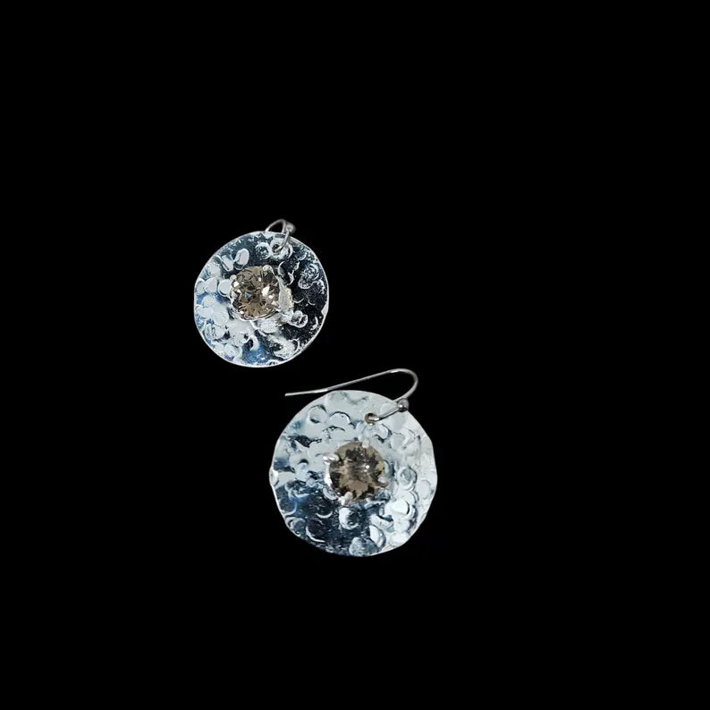 Handcut 1.8ct Smoky Quartz Sterling Silver Earrings