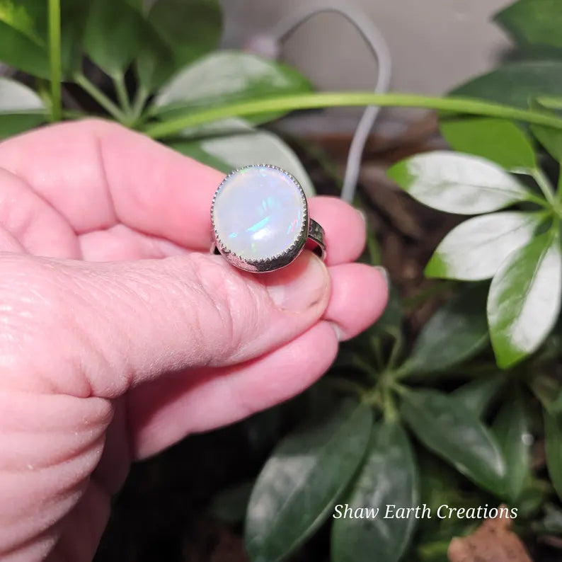 Handcut 8.5ct Opal Sterling Silver Ring
