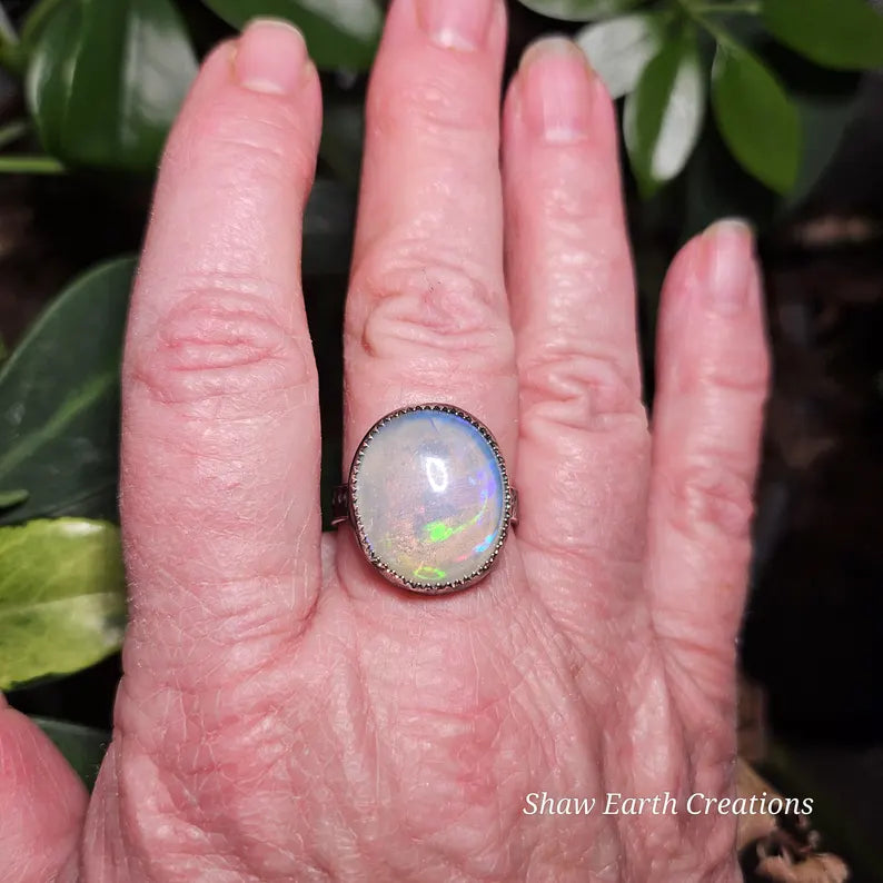 Handcut 8.5ct Opal Sterling Silver Ring