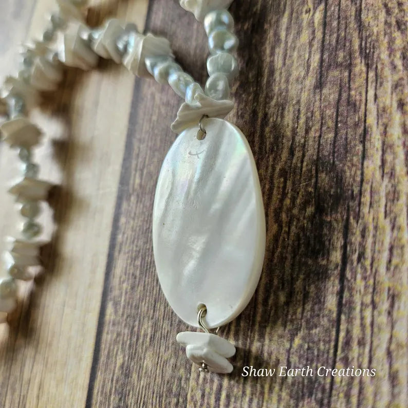 Hand Beaded Mother Of Pearl Freshwater Pearl Necklace