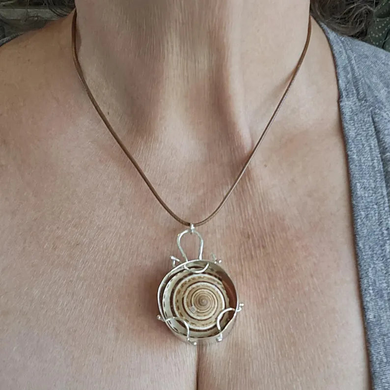 Spiral Shell Beachy Vacation Sterling Silver Necklace