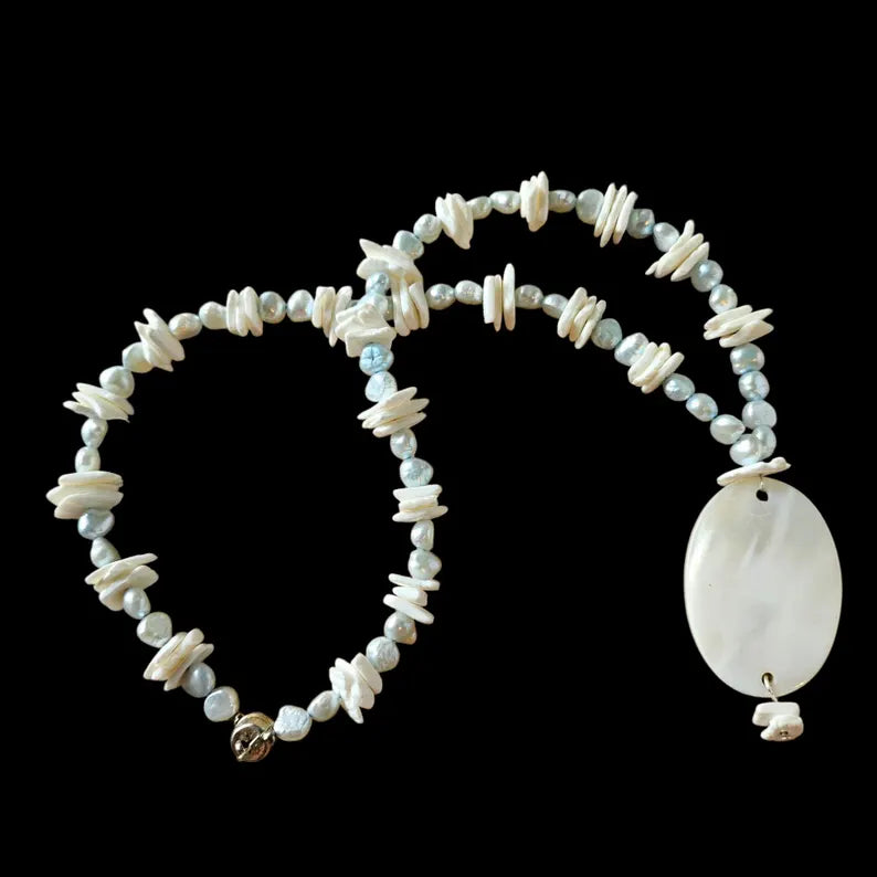 Hand Beaded Mother Of Pearl Freshwater Pearl Necklace