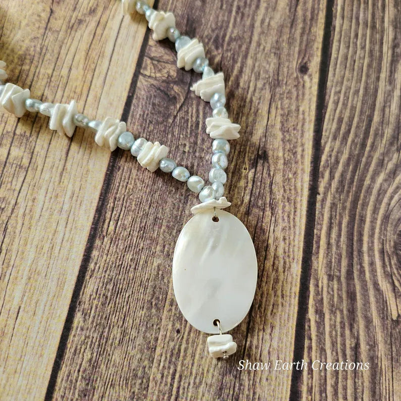 Hand Beaded Mother Of Pearl Freshwater Pearl Necklace
