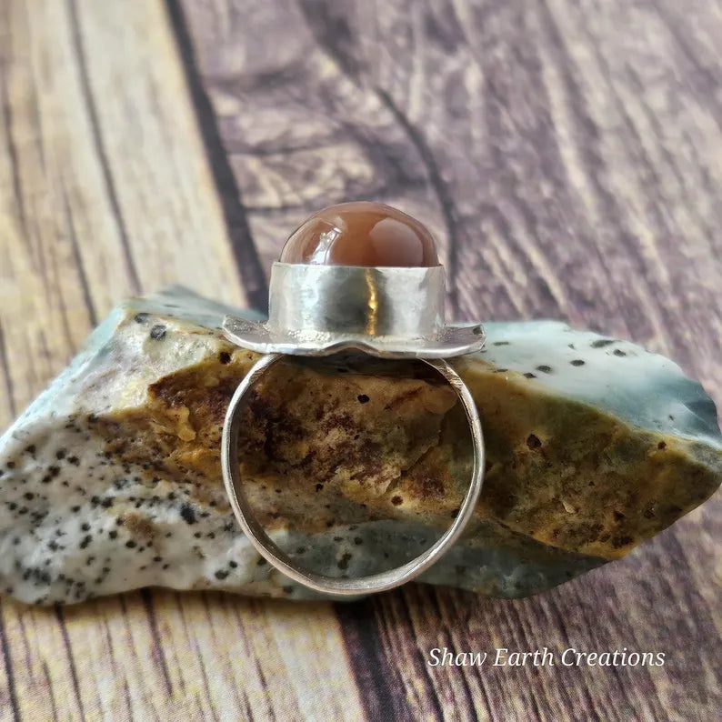 Handcut Tawny Moonstone Sterling Silver Ring