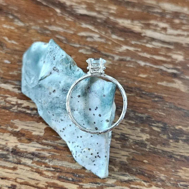 Handcut .5ct Blue Topaz Sterling Silver Ring