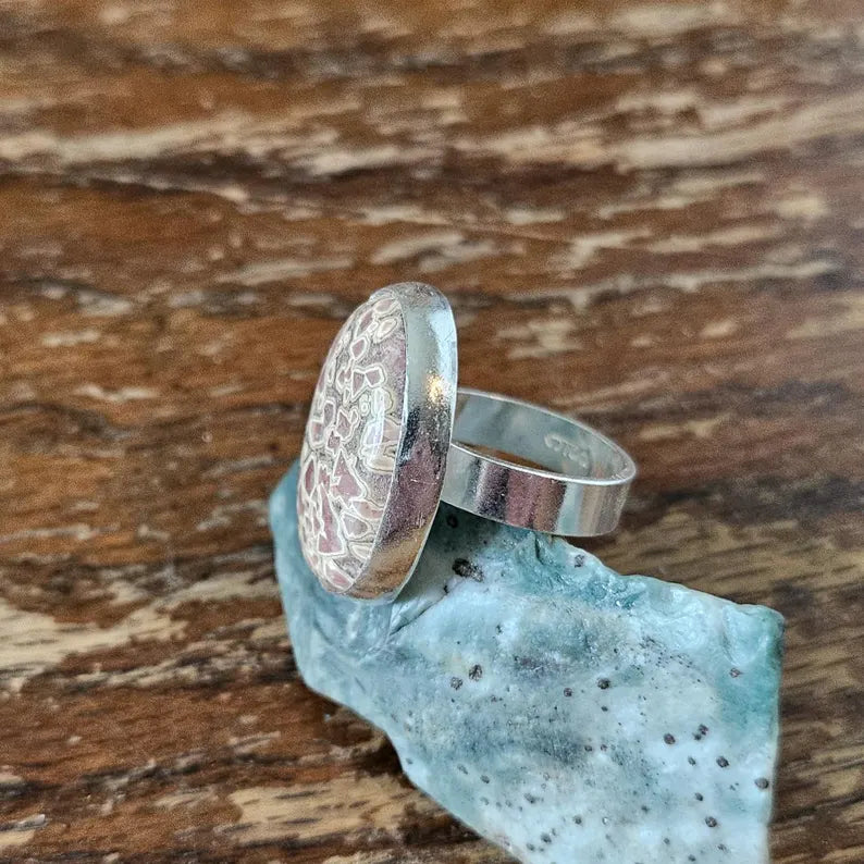 Handcut Argentinian Rhodochrosite Sterling Silver Ring
