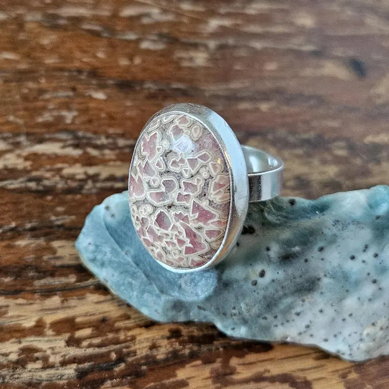 Handcut Argentinian Rhodochrosite Sterling Silver Ring