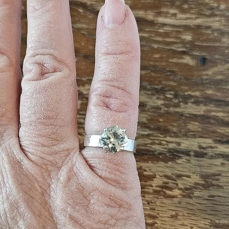 Handcut 1ct Prasiolite Sterling Silver Ring