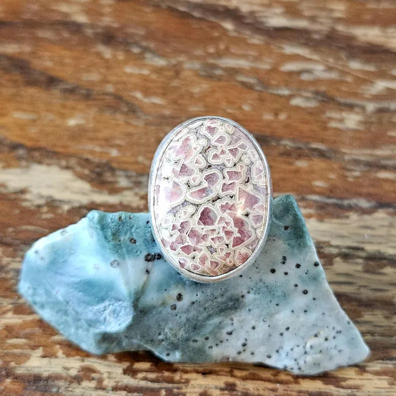 Handcut Argentinian Rhodochrosite Sterling Silver Ring