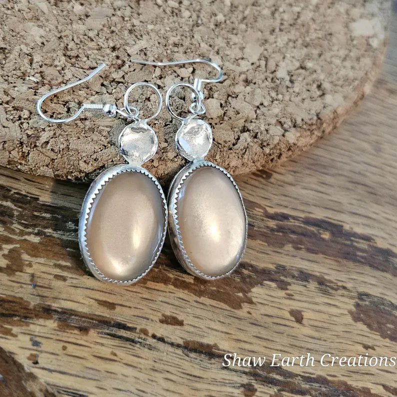 Shimmery Moonstone Earrings Handcut Gemstones in Sterling Silver Mystic Artisan Jewelry