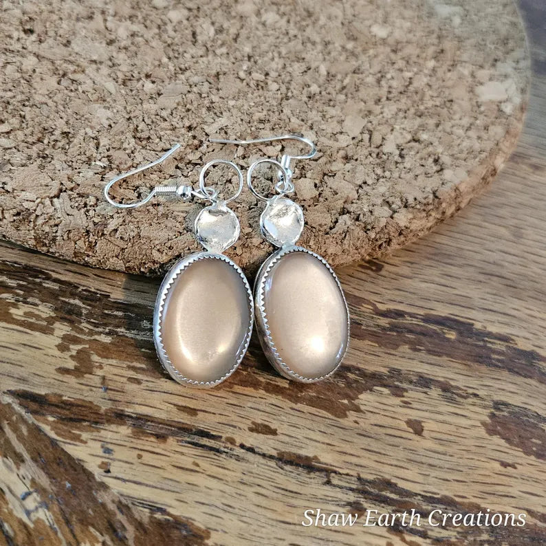 Shimmery Moonstone Earrings Handcut Gemstones in Sterling Silver Mystic Artisan Jewelry