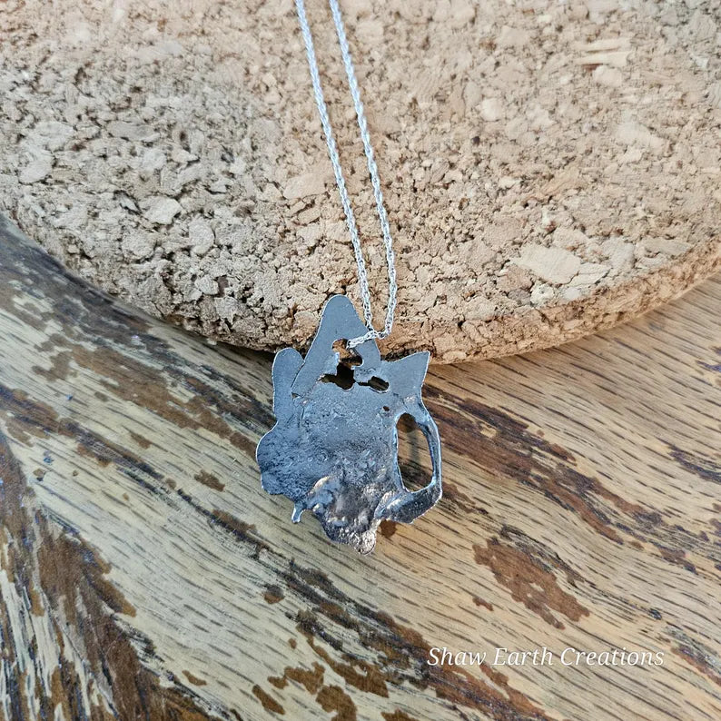 Handcut Amethyst Talisman Necklace Brutalist Sterling Silver Pendant Mystic Artisan Jewelry